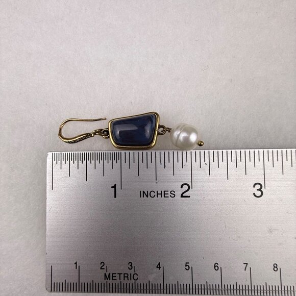 Gold Tone Womens Dangle Earrings With Blue Stones & Simulated Pearls Drop - Picture 4 of 4